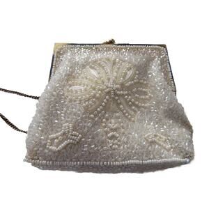 Beaded evening bag shoulder bag cream beads